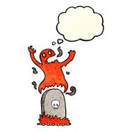 cartoon ghost rising from grave with thought bubble N7