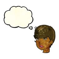 cartoon pretty female face with thought bubble N21