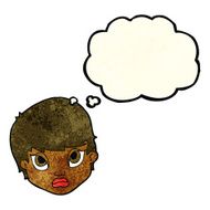 cartoon sulking woman with thought bubble N3