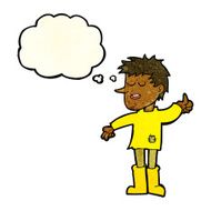 cartoon poor boy with positive attitude thought bubble N3