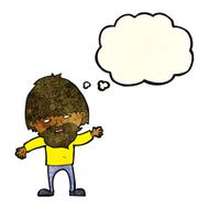 cartoon happy bearded man waving with thought bubble N3