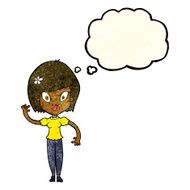 cartoon pretty woman waving with thought bubble N19