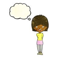 cartoon friendly woman with thought bubble N14