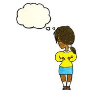 cartoon shy woman with thought bubble N10