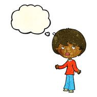 cartoon woman thinking with thought bubble N4