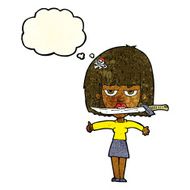 cartoon woman with knife between teeth thought bubble N9