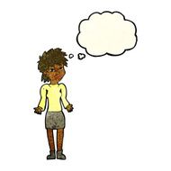 cartoon woman shrugging shoulders with thought bubble N96