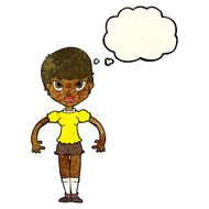 cartoon woman looking annoyed with thought bubble N3