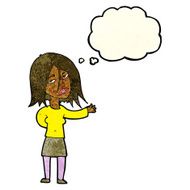 cartoon unhappy woman with thought bubble N3