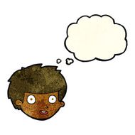 cartoon happy boy&#039;s face with thought bubble N5