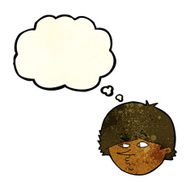 cartoon suspicious man with thought bubble N9