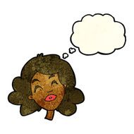 cartoon happy female face with thought bubble N38
