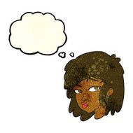 cartoon curious woman with thought bubble N10