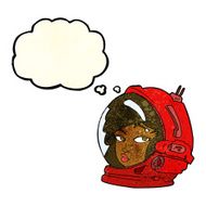 cartoon female astronaut with thought bubble N7