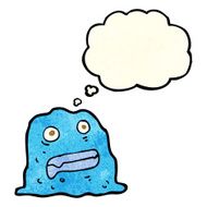 cartoon slime creature with thought bubble N2