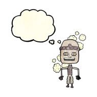 funny cartoon old robot with thought bubble N2