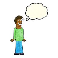 cartoon man shrugging shoulders with thought bubble N5