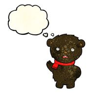cartoon black bear wearing scarf with thought bubble N3