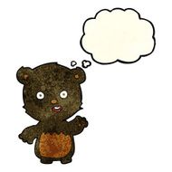 cartoon waving black bear cub with thought bubble N10