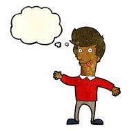 cartoon man sticking out tongue with thought bubble N7