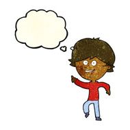 cartoon happy pointing man with thought bubble N5