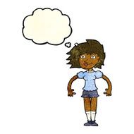 cartoon happy woman with thought bubble N55