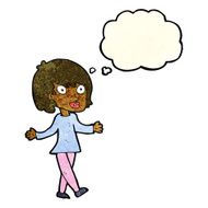 cartoon woman with open arms thought bubble N21