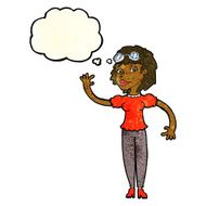 cartoon pilot woman waving with thought bubble N3
