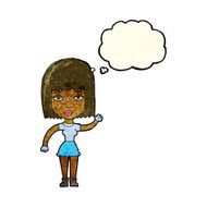 cartoon waving woman with thought bubble N33