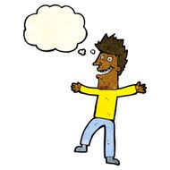 cartoon happy man with thought bubble N94