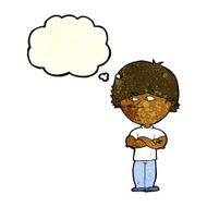 cartoon suspicious man with thought bubble N11