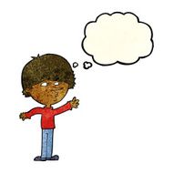 cartoon worried man reaching with thought bubble N5
