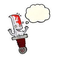 crazy cartoon knife character with thought bubble N3