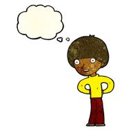 cartoon happy boy with hands on hips thought bubble N2