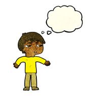 cartoon annoyed boy with thought bubble N9
