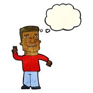 cartoon man giving peace sign with thought bubble N13