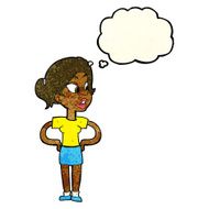 cartoon woman with hands on hips thought bubble N46