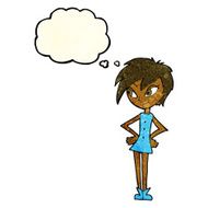 cartoon girl with hands on hips thought bubble N5