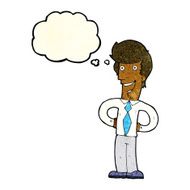 cartoon happy man with thought bubble N95