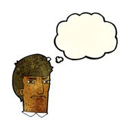 cartoon man narrowing eyes with thought bubble N10