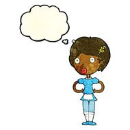 cartoon woman in french maid outfit with thought bubble N3