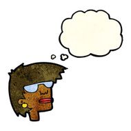 cartoon female face with glasses thought bubble N3