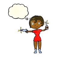 cartoon future space girl with thought bubble N3