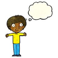 cartoon happy boy with open arms thought bubble N5