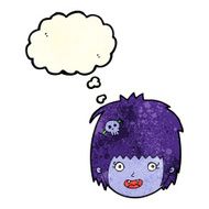 cartoon happy vampire girl face with thought bubble N3