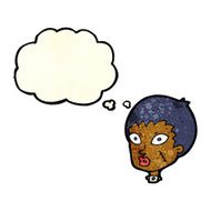 cartoon female zombie head with thought bubble N3
