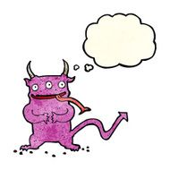 cartoon little demon with thought bubble N7