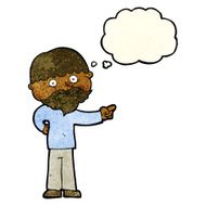 cartoon bearded man pointing with thought bubble N3