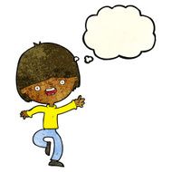 cartoon happy boy dancing with thought bubble N3