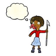 cartoon woman with spear sticking out tongue thought bubble N3